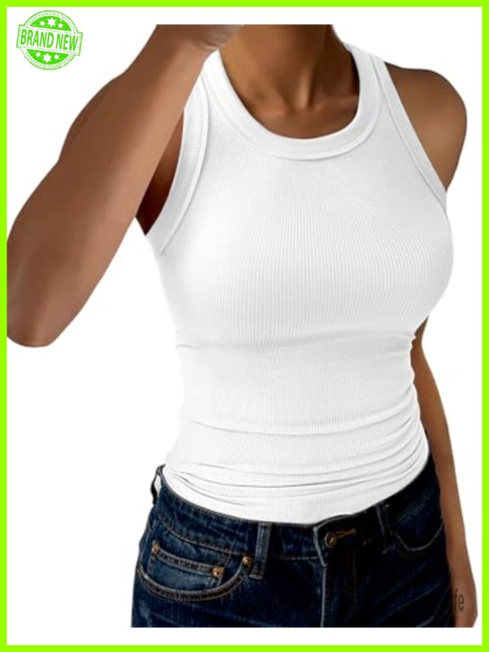 Women's High Neck Ribbed Racerback Tank Top Slim Fitted Sleeveless